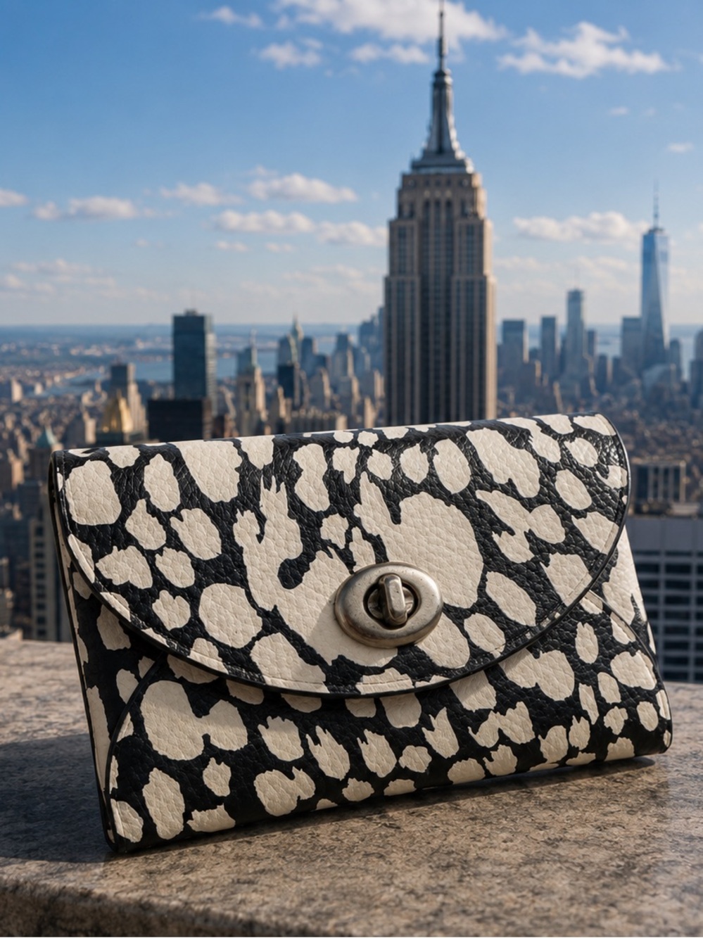 Coach abstract turnlock leather card case